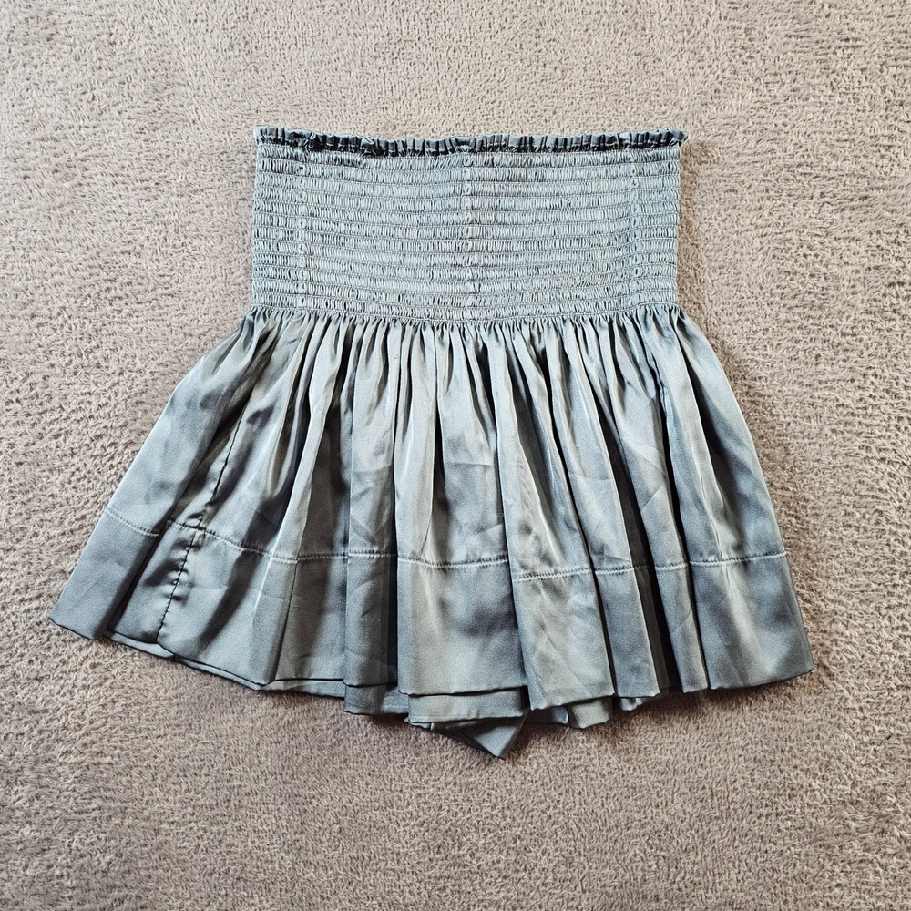 Natural Life Satin Smocked Mini Skort Slate Blue Small Boho Coquette
